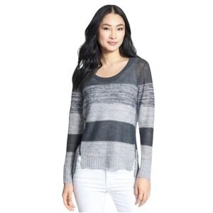 $188 Eileen Fisher 100% Organic Linen XL Striped Loose Knit Ash Sweater Luxury